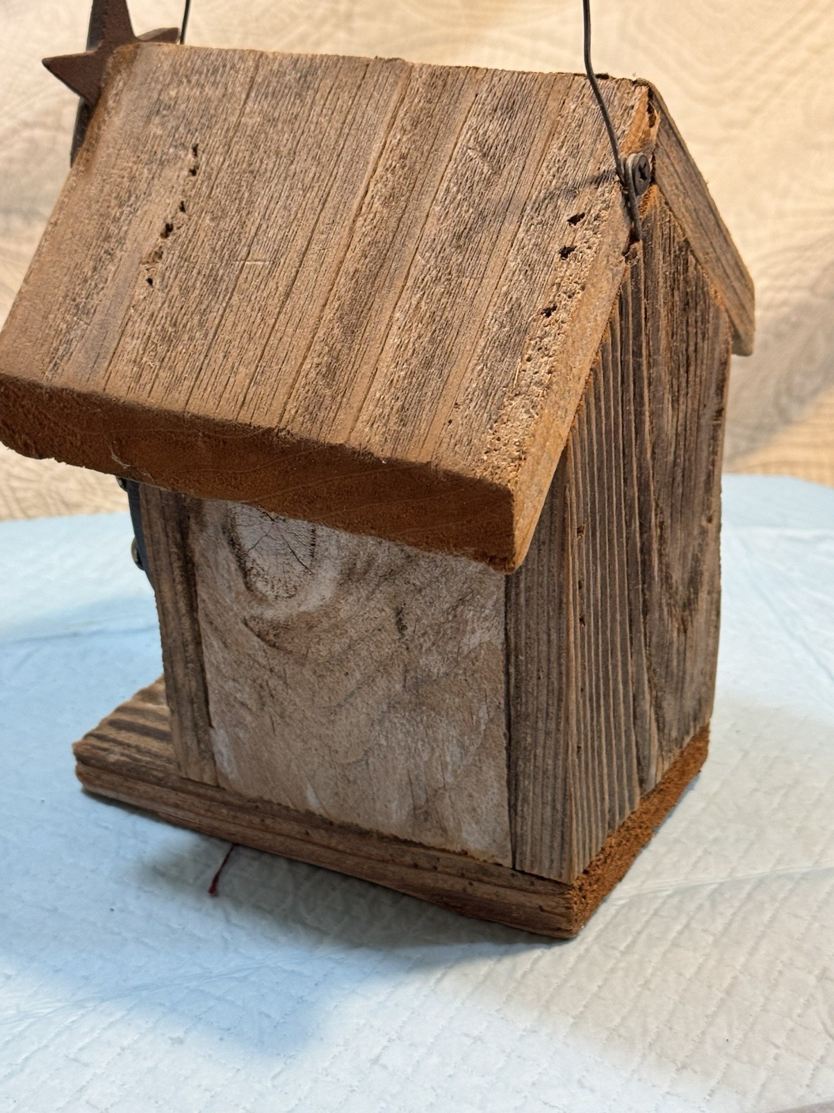 Rustic Brown Black Wood Metal Hanging Bird House Star Horseshoe Front 1 Comp gallery