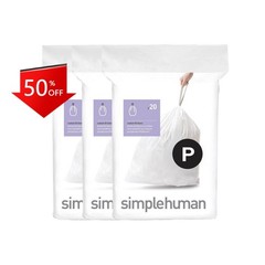 simplehuman 50-60L Code P Custom Fit Kitchen Trash Bag Liners 3 Quick 60ct