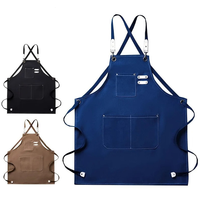 1 pc Thick Waterproof Canvas Apron with Pockets Adjustable Crossback Design gallery