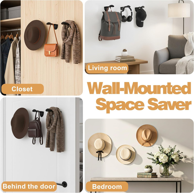 Adhesive Hat Hooks for Wall, 8 Pack, 2.9 Cowboy Hat Rack Prevents Deformation... gallery