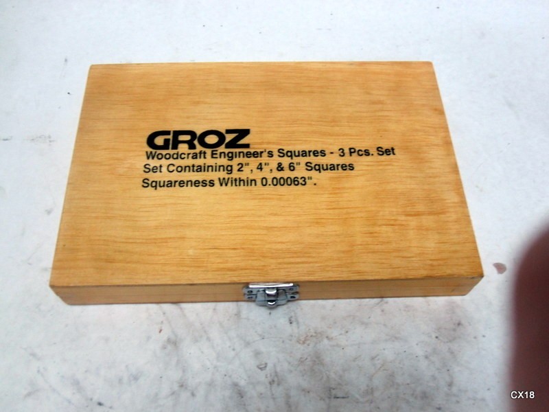 Groz Woodcraft Engineer's Square Set 3 Pc Set 2", 4" 6" in Original Wooden Case