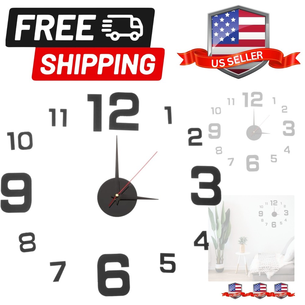 3D DIY Wall Clock, Frameless Silent Wall Clocks Large Decor Sticker for Home ...
