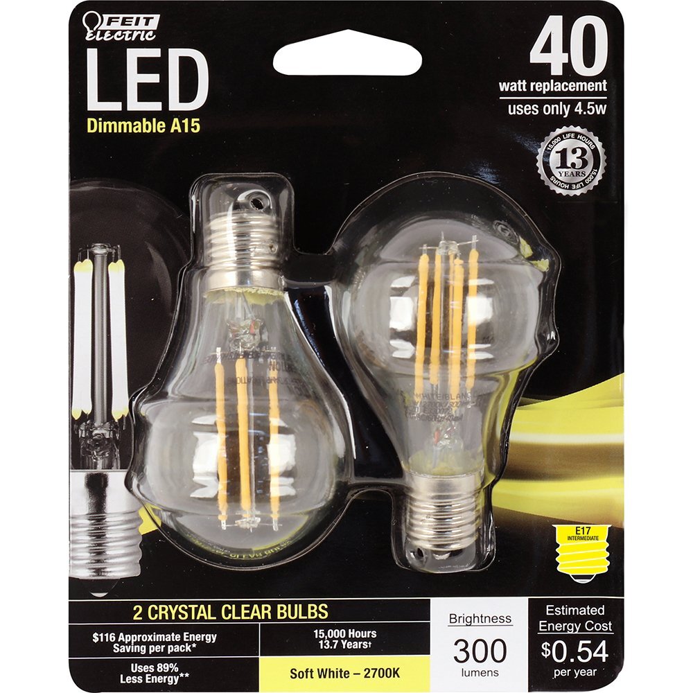 Feit Performance A15 E17 LED Bulb Soft White 40 Watt Equivalence 2 pk