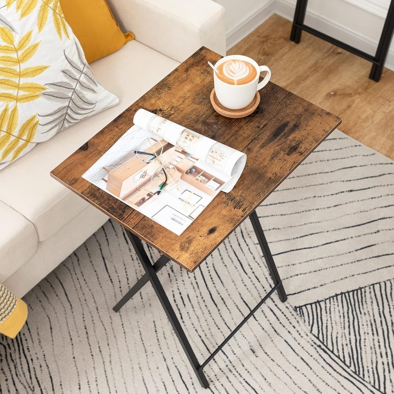 Rustic Brown & Black Folding TV Table - Stylish Snack Companion for Small Spaces gallery