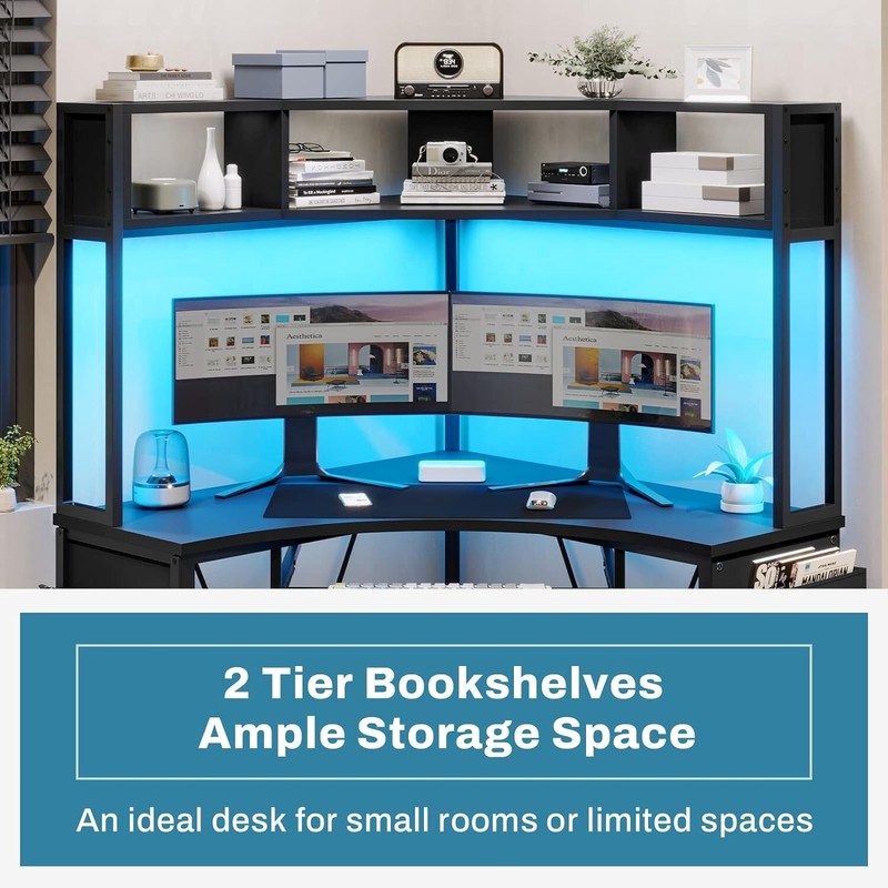 Triangle Corner Computer Desk with Keyboard Tray Home Office Desk w/ LED Lights gallery