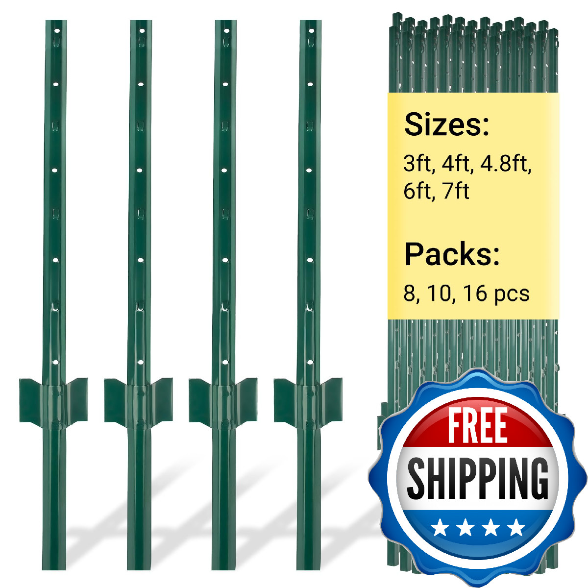 Toriexon Fence Post 3 FT - 16 Packs, Metal Heavy Duty U Posts, Powder-Coated for gallery