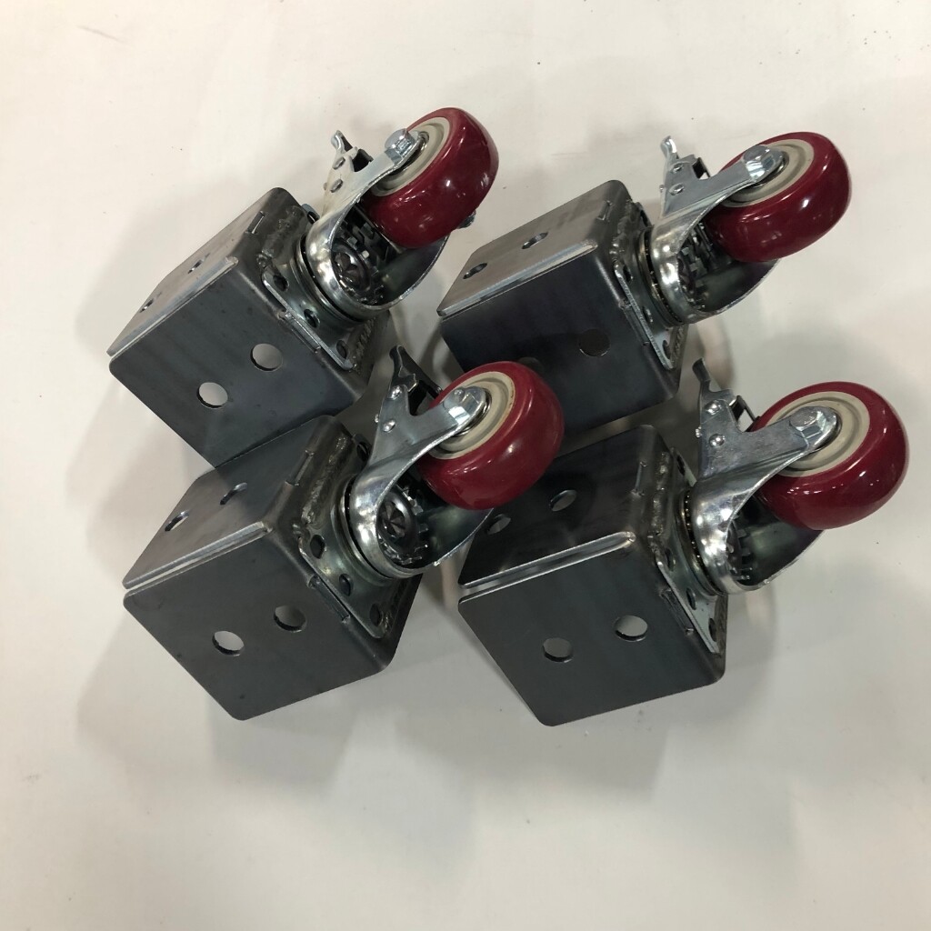 PostHugger™ 1000#CAP 4pc Set Roll & Lock Red Wheel Caster Brackets For 4X4 Posts gallery