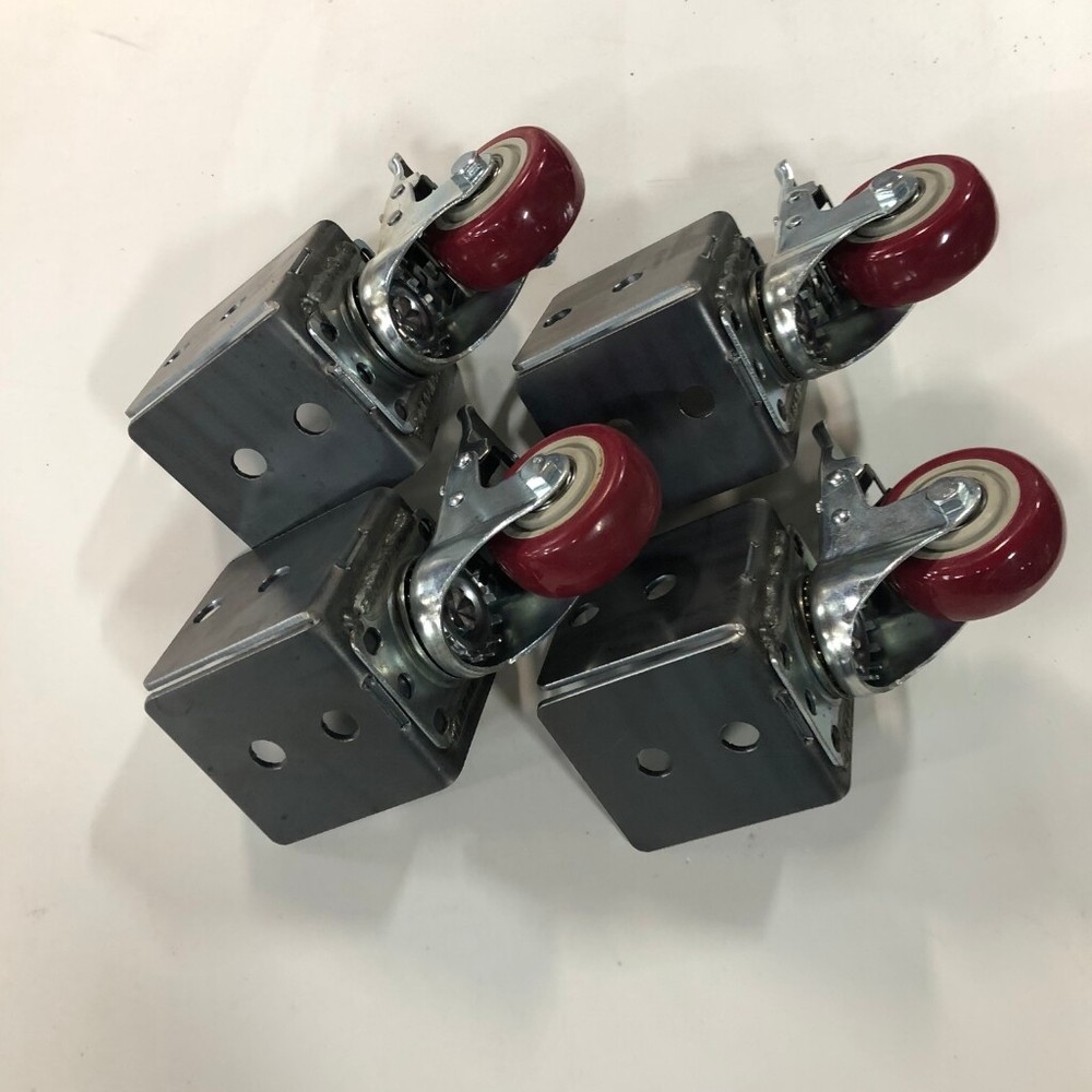 PostHugger™ 1000#CAP 4pc Set Roll & Lock Red Wheel Caster Brackets For 4X4 Posts