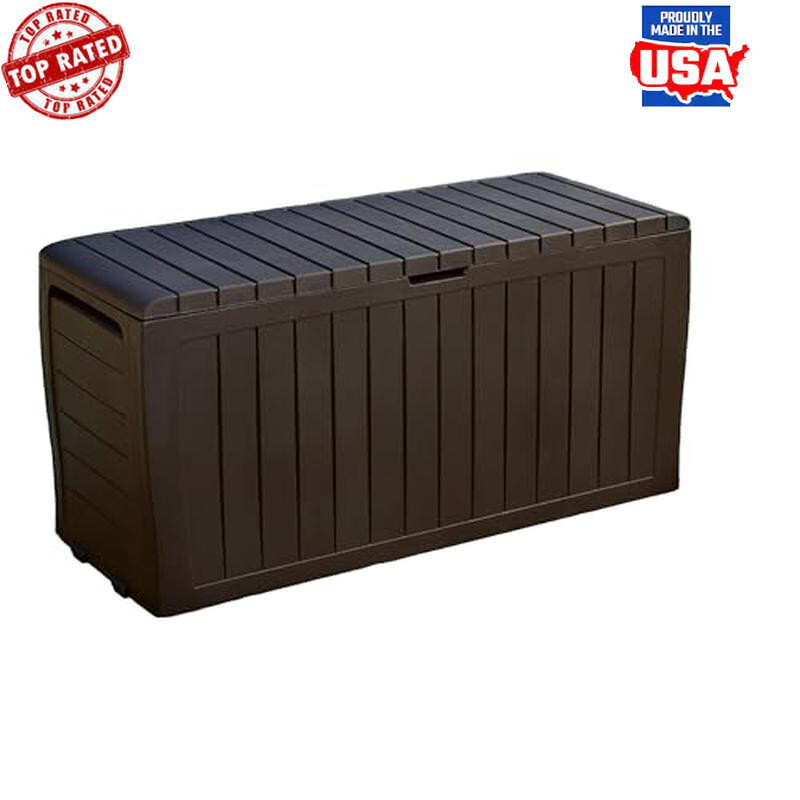 71 Gallon Resin Outdoor Storage Deck Box-Brown Wood Texture 485 lbs Seat Storage gallery