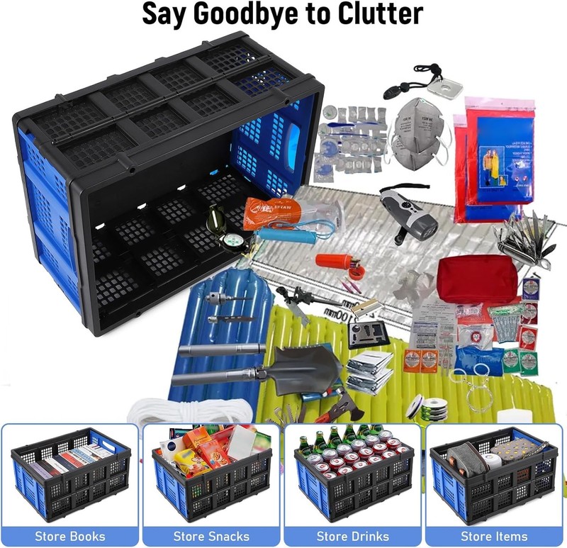 55LBS Plastic Collapsible Storage Crate Folding Milk Crate Bins 3-Pack gallery