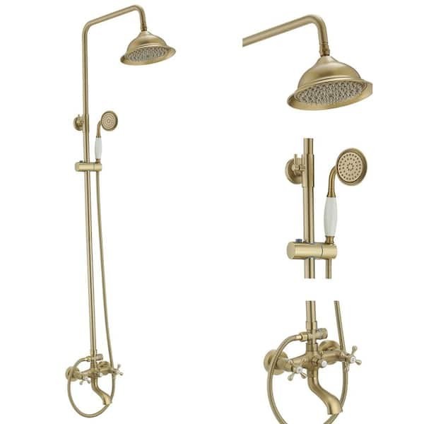 BWE 3-Spray Wall Bar Shower Kit with Rainfall Head, Tub Spout in Brushed Gold gallery