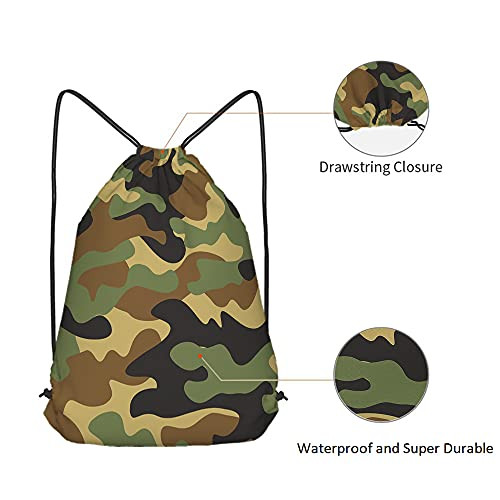 Camouflage Pattern Drawstring Bags Backpack Bag Green 14x16.9 Inch Multi-a213 5