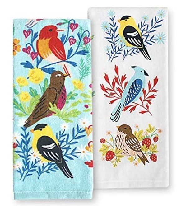 Spring Birds Blue White Floral Kitchen Terry Tea Towel Set 2-pk. 100% Cotton gallery