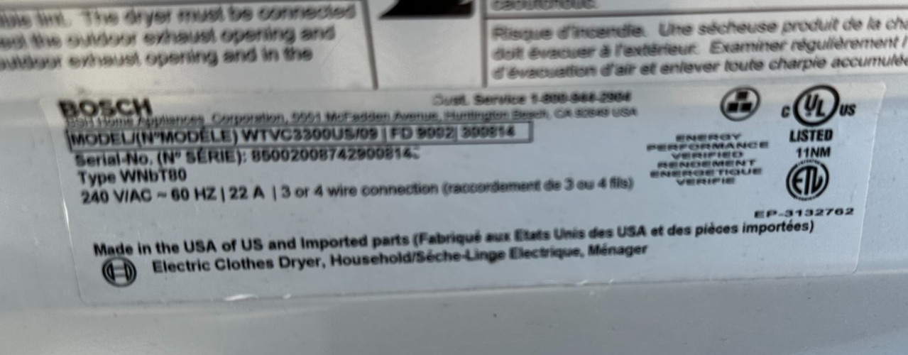 Bosch Dryer Model Not available gallery