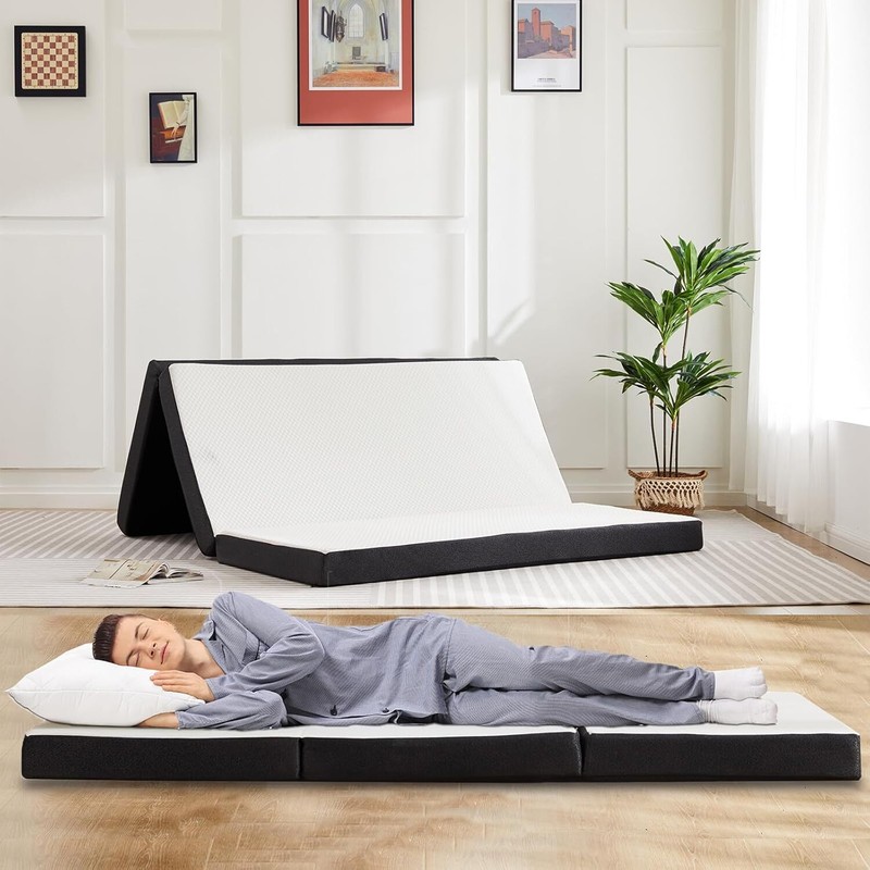 Tri-Fold Folding Mattress 4 inch Memory Foam Mattress Topper with Washable Cover gallery