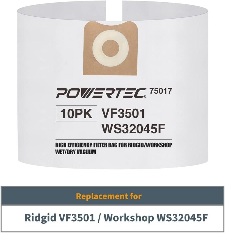 POWERTEC 75017-P2 High Efficiency Filter Bags for Ridgid Wet/Dry Vacuum VF3501 gallery