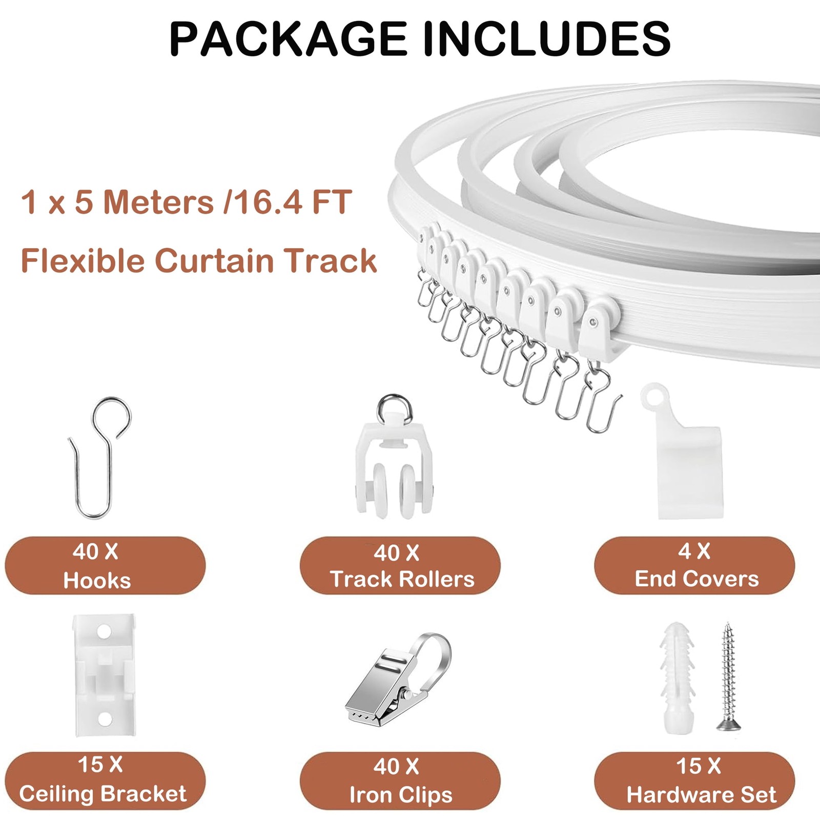 Flexible Bendable Ceiling Curtain Track, 16.4ft (5M) Curved, Mount for Rail gallery