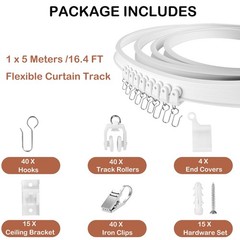 Flexible Bendable Ceiling Curtain Track, 16.4ft (5M) Curved, Mount for Rail