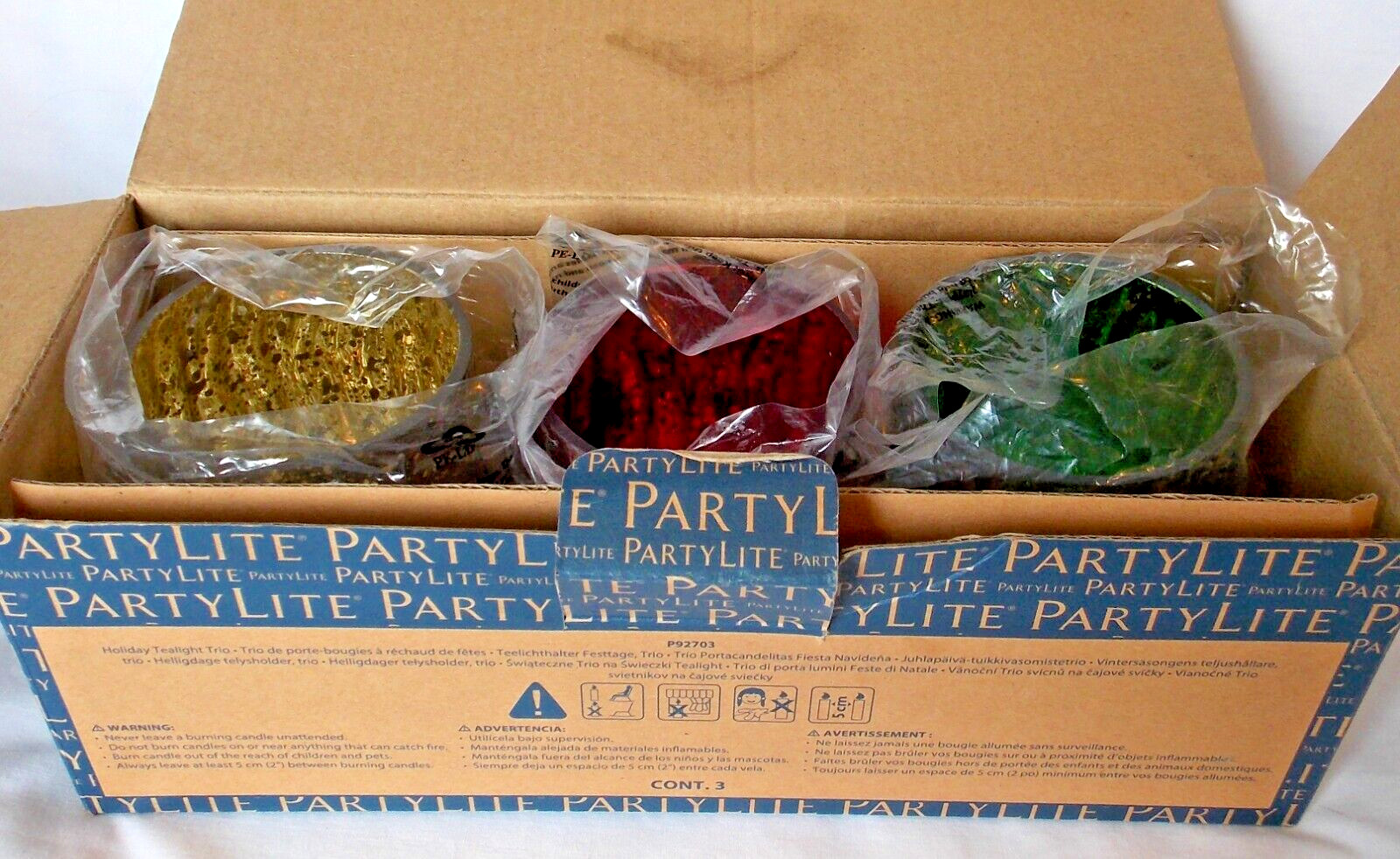 Partylite Holiday tealight trio P92703 Pre-owned in Box gallery