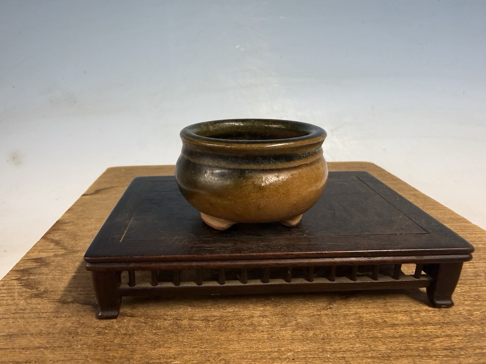 Japanese Unknown Maker Shohin Bonsai Tree Pot 2 1/2 By 1 5/8” Unique Glaze gallery