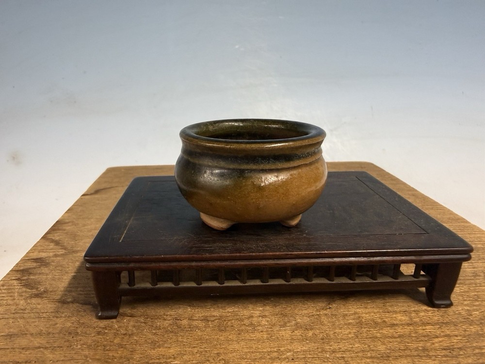 Japanese Unknown Maker Shohin Bonsai Tree Pot 2 1/2 By 1 5/8” Unique Glaze