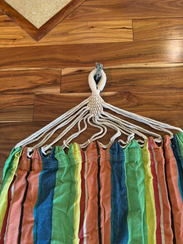 Rainbow Striped Cloth Hammock w/ Braided Rope Hang and Hanging Chains 90In Long gallery