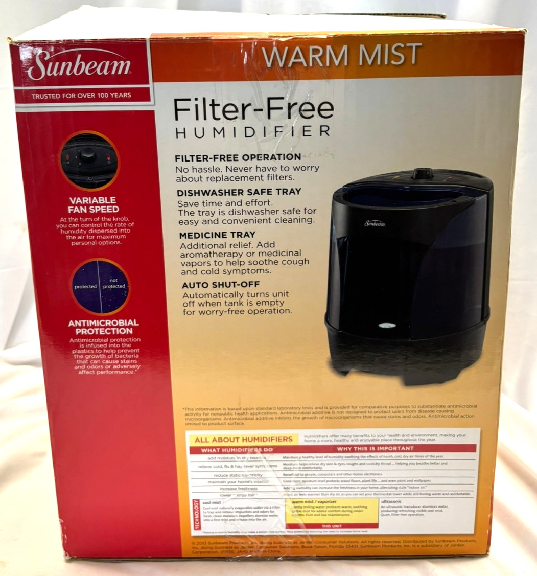 Sunbeam Warm Mist SWM6000 Tabletop Humidifier, Filter-Free, Auto Shut-Off gallery