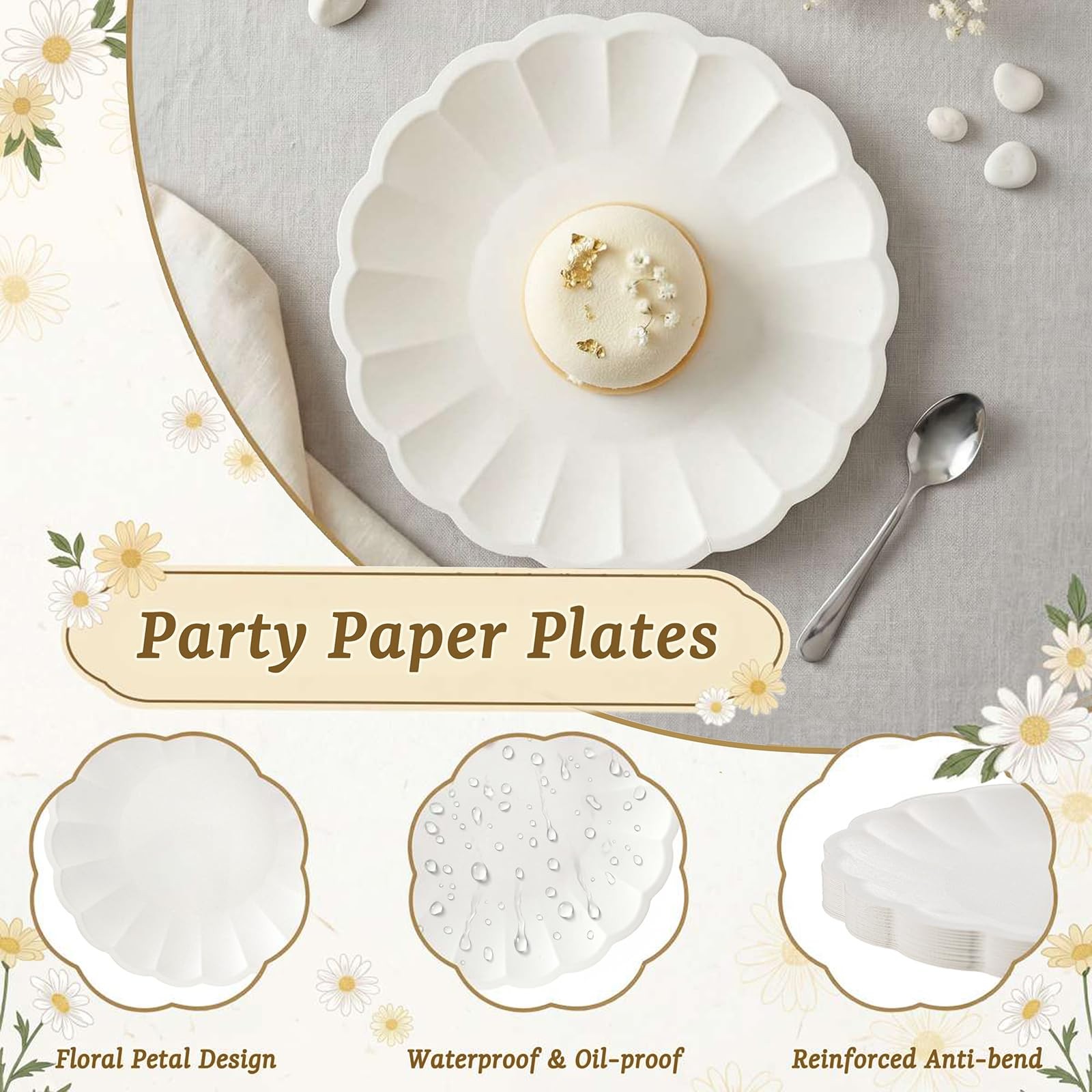 Wellife 100 Count 7 Inch Scalloped Dessert Plates - Elegant Floral Shape For gallery
