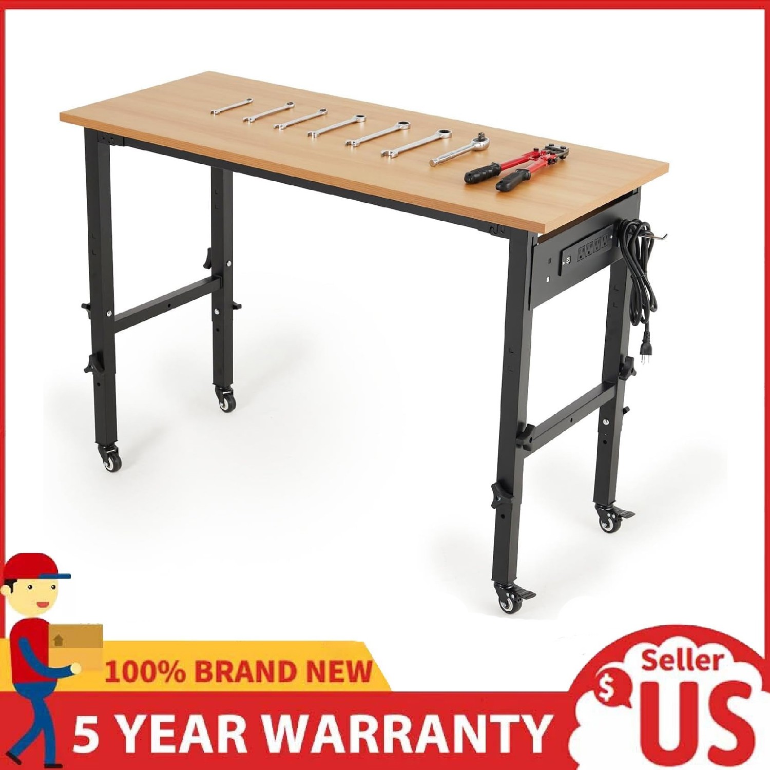 48" Adjustable Workbench ,2200 LBS Heavy-Duty Worktable with Power Outlet Wheels gallery