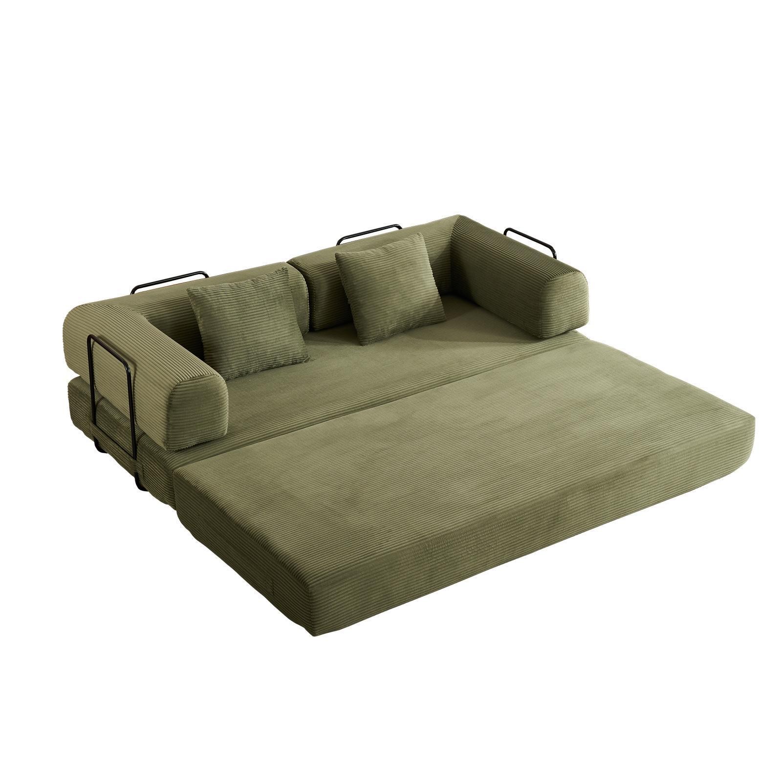High-Density Sponge Sofa Bed with Foldable Corduroy Mattress in Green - Lounge gallery