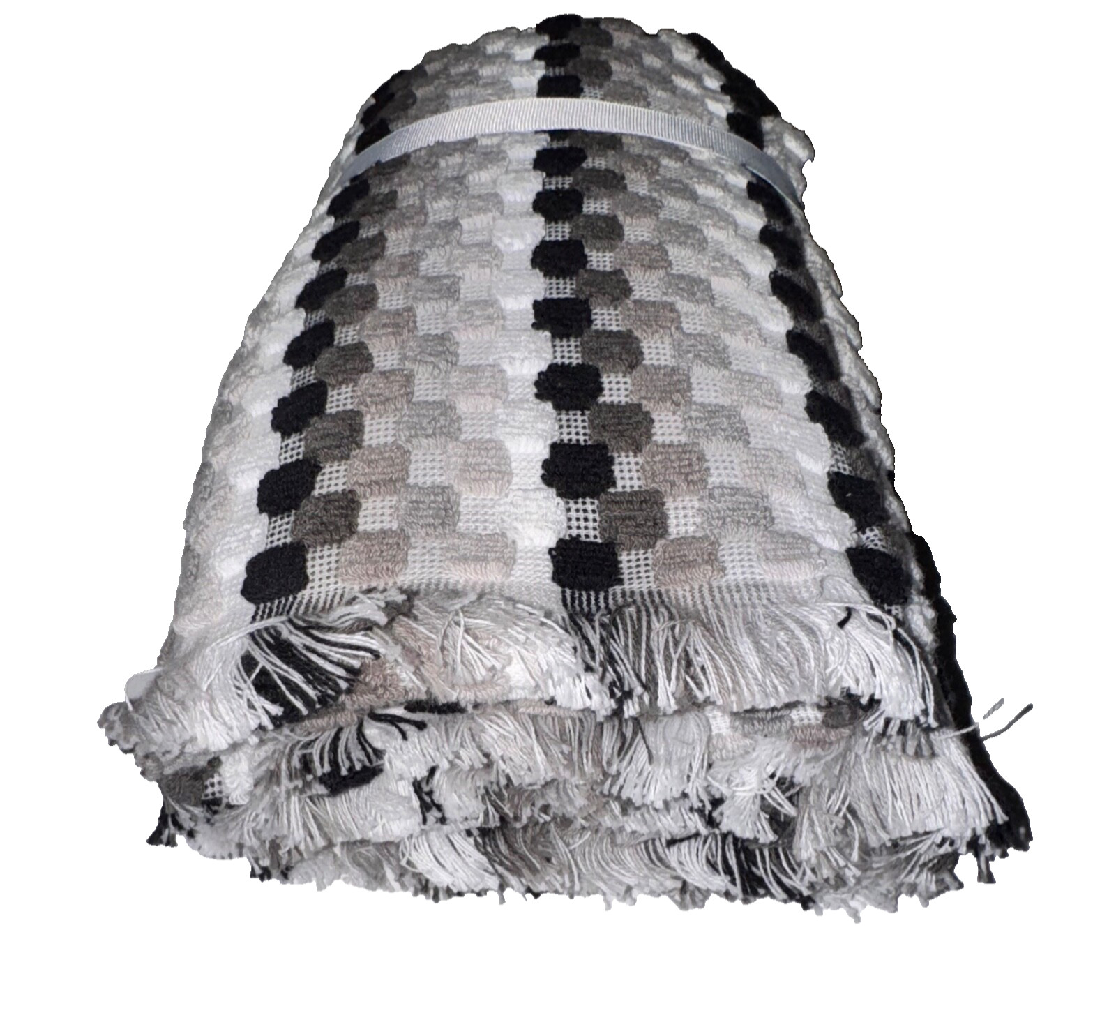 Deborah Connolly RAISED CHECKERED Gray Black White FRINGED BATHROOM HAND TOWELS gallery