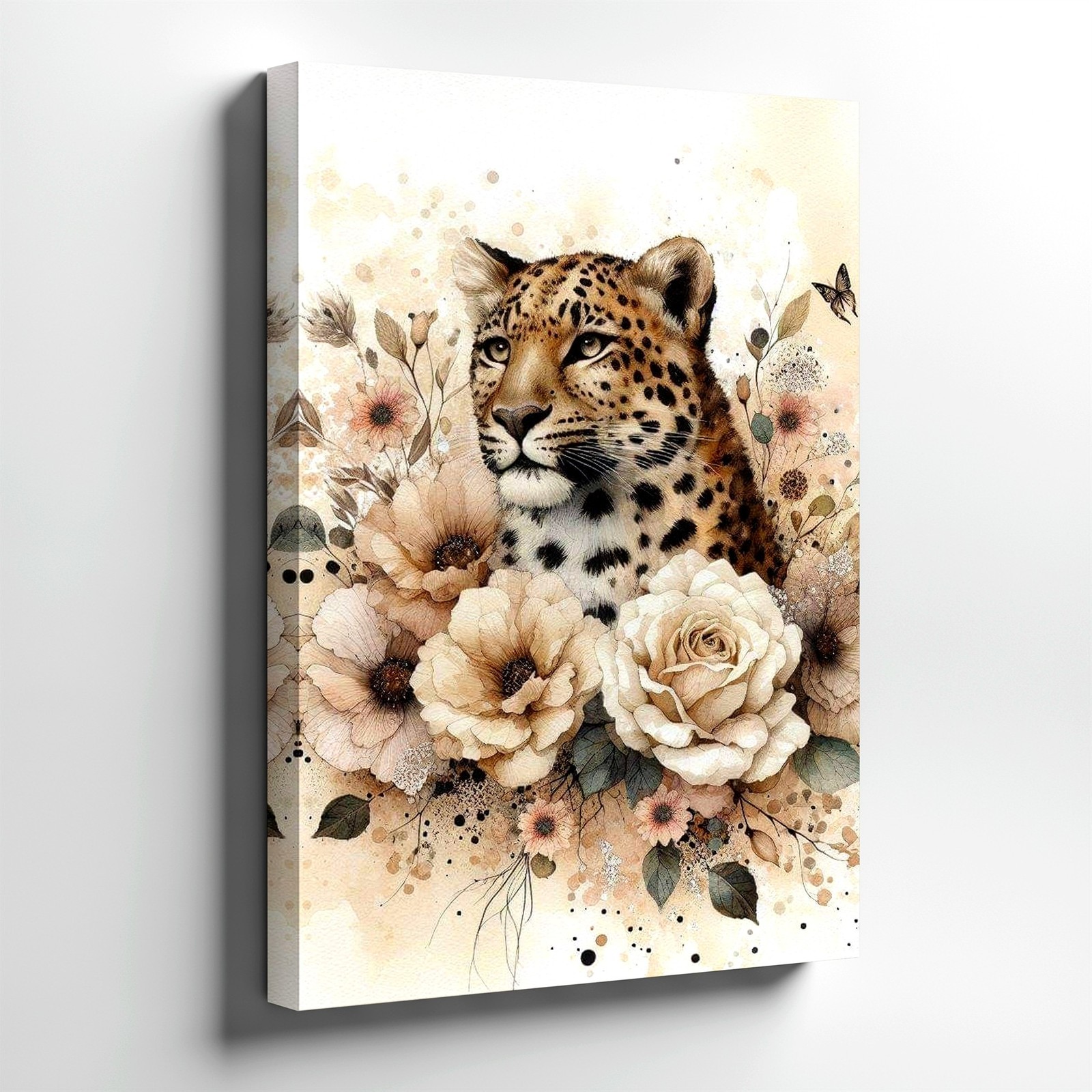 Wall Art Leopard Floral Watercolor Print Neutral Boho Animal Flower Home Decor gallery