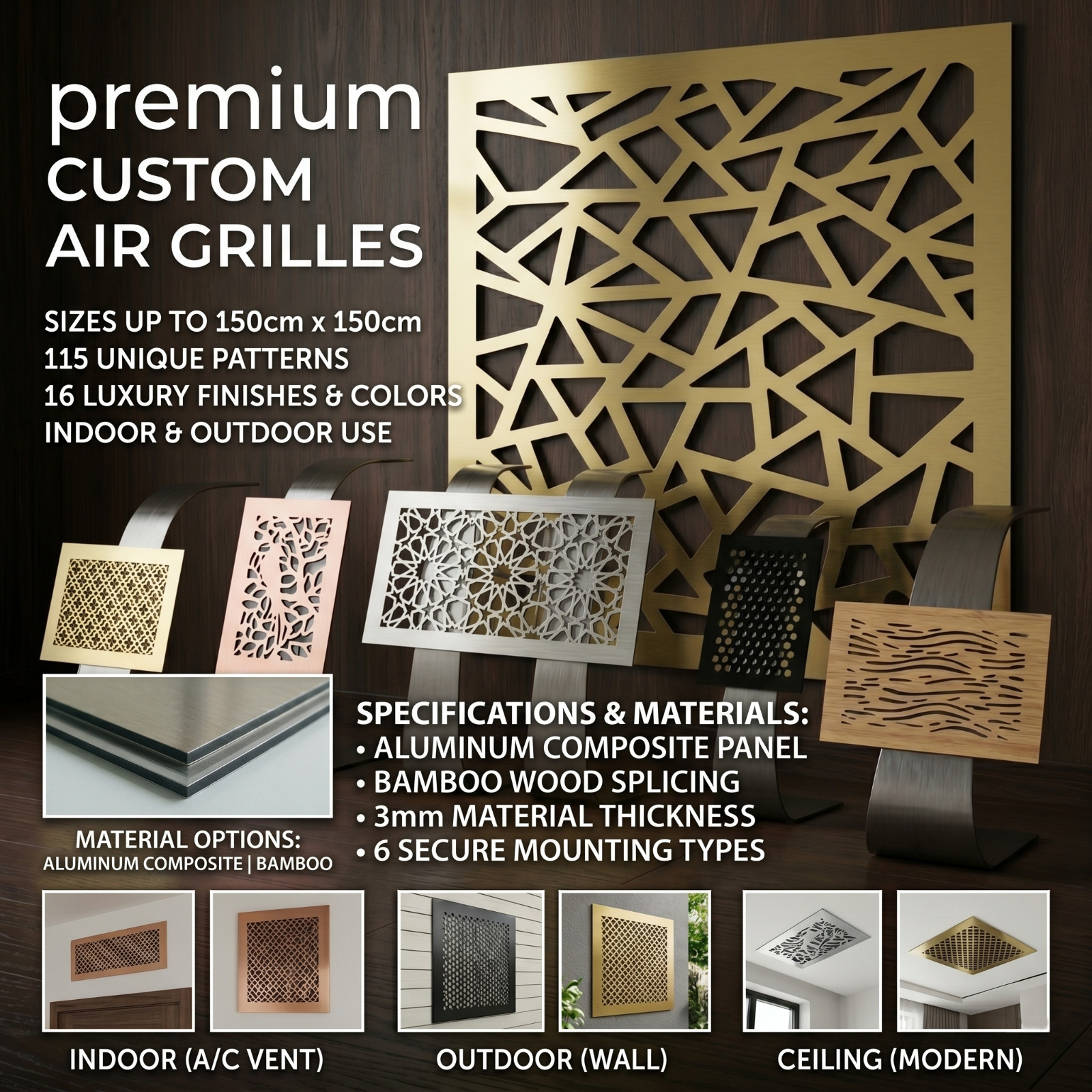 Custom Decorative Ventilation Grille – Any Size & Color – ACP Air Vent Grille gallery