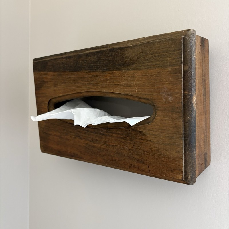 Vintage Solid Wood Wall Mount Tissue Box Kleenex Holder Cover Mid Century Decor gallery