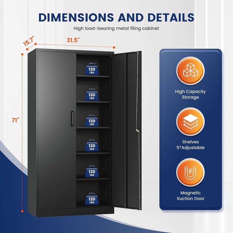 Metal Storage Cabinet with Lockable Doors and Adjustable Shelves Garage Office gallery