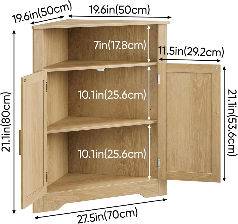 Bathroom Storage Cabinet,Fluted Corner Cabinet with Adjustable Shelves, Wooden C gallery
