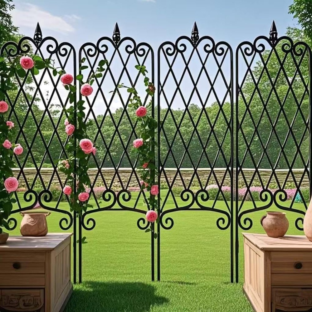 4 Pack Decorative Garden Trellis for Climbing Plants, Metal Fencing Black