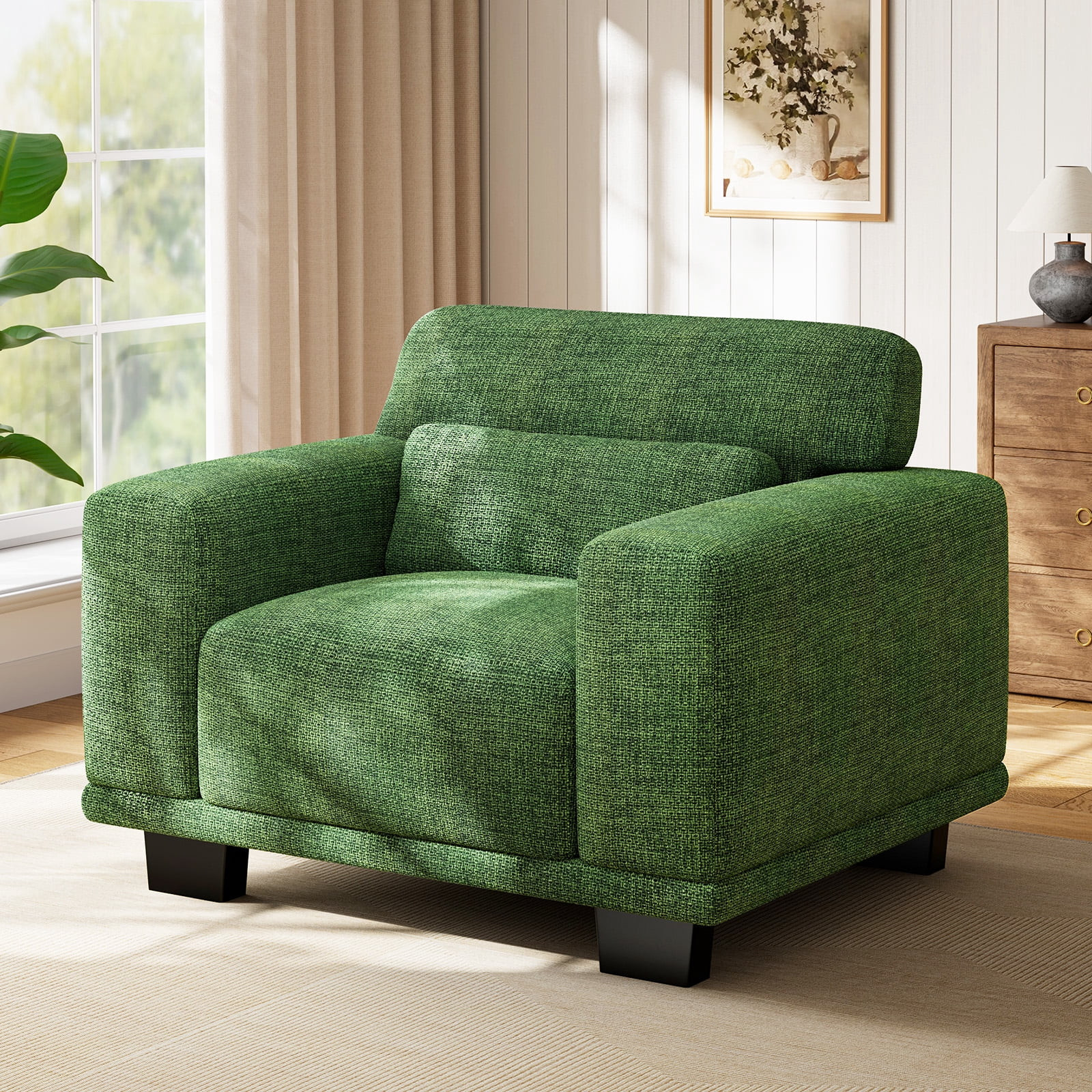 40" Oversized Accent Chair, Linen Upholstered Armchair with Washable Covers & Pi gallery