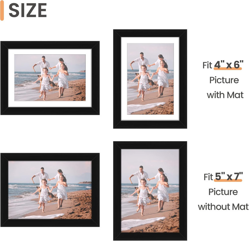 10 Pack Black 5x7 Picture Frames Display 4x6 with Mat Wall or Tabletop Mount gallery