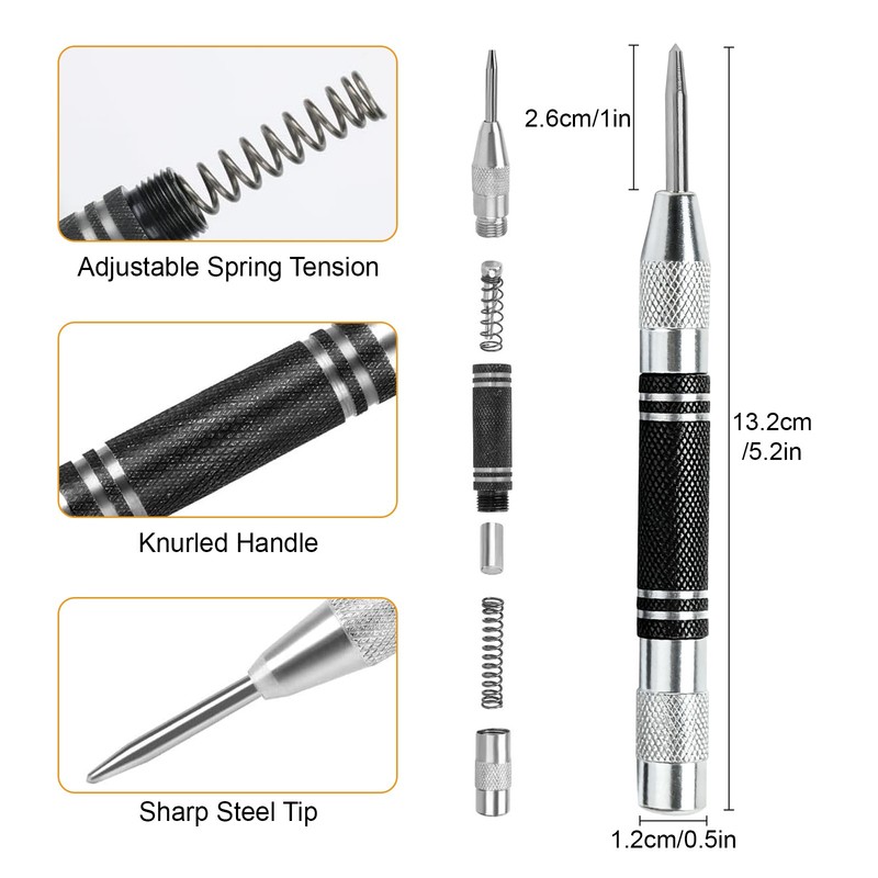 3PCS Automatic Center Punch Strike Spring Loaded Marking Starting Hole Tool Set gallery