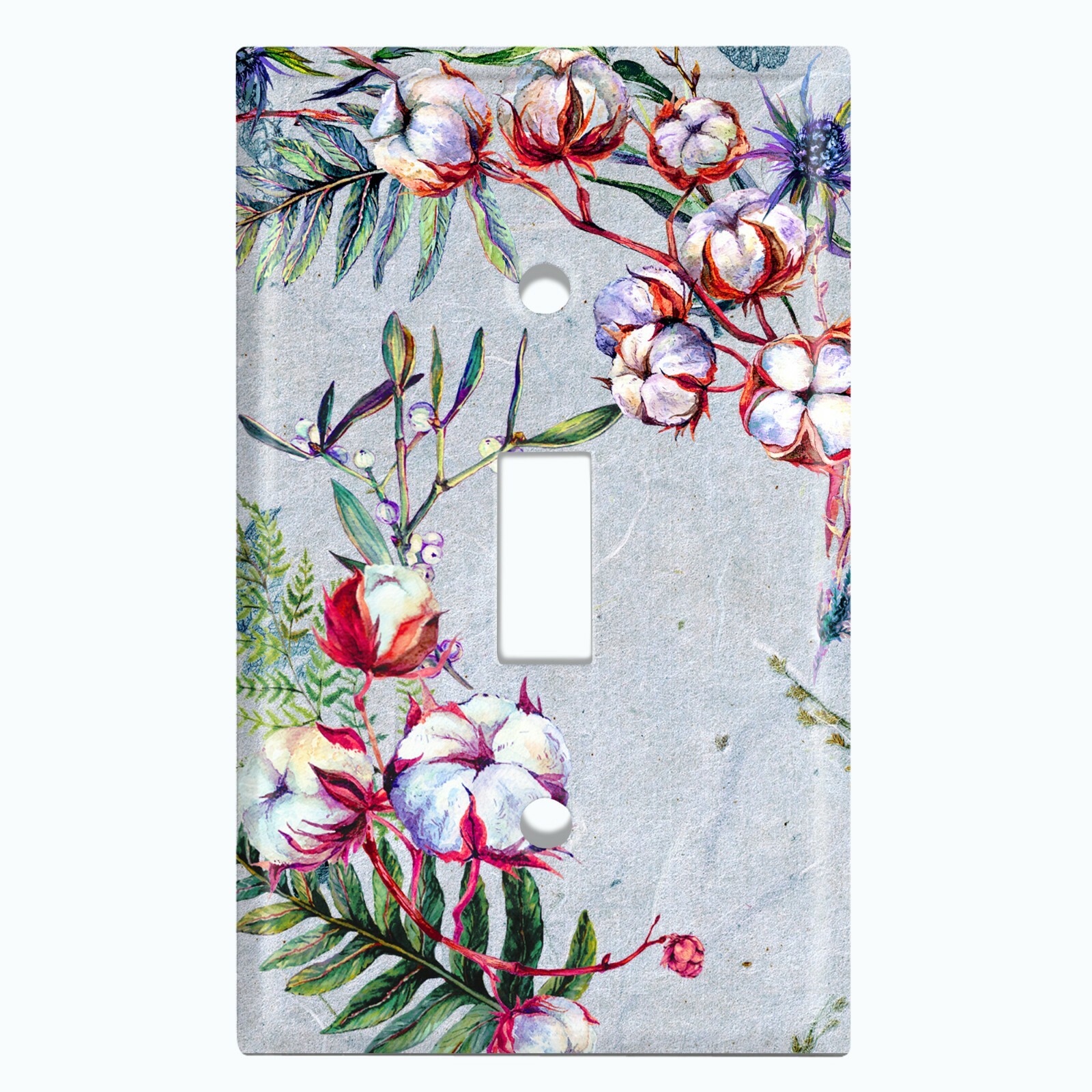 Metal Light Switch Cover Wall Plate Cotton Flower Plant Leaves Circle FLW026 gallery