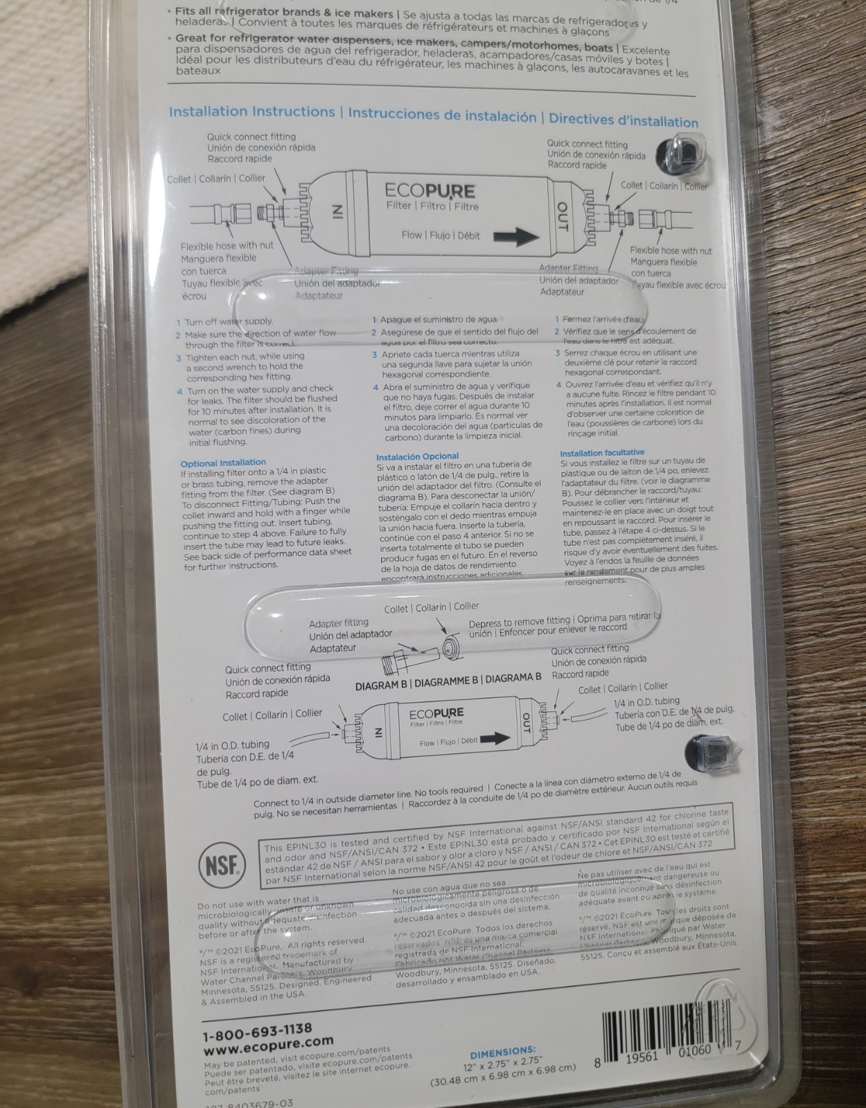 EcoPure EPINL30 5 Year in-Line Refrigerator Filter gallery