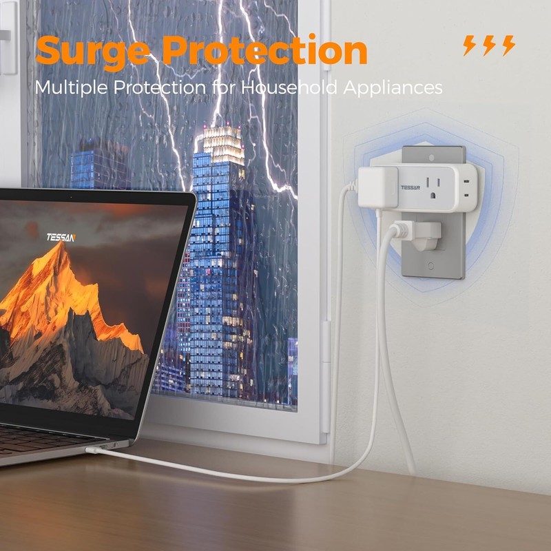 Surge Protector Wall Expander with 4 Outlets 3 USB Port(1 USB C) for Home Office gallery