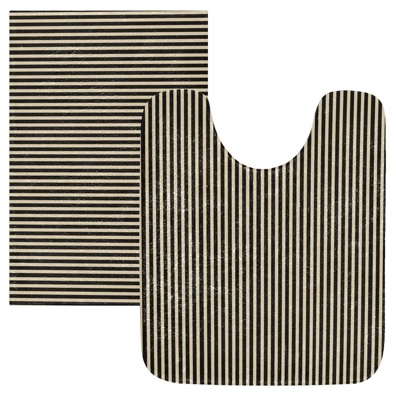 Beige Black Stripe Bathroom Rug Soft Absorbent Non Slip Bath Mat 20x24 Inch gallery