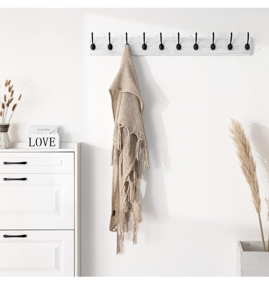 SKOLOO Farmhouse Style Large Wall Mounted Coat Rack-38.6'' Long, Pine Solid Wood gallery
