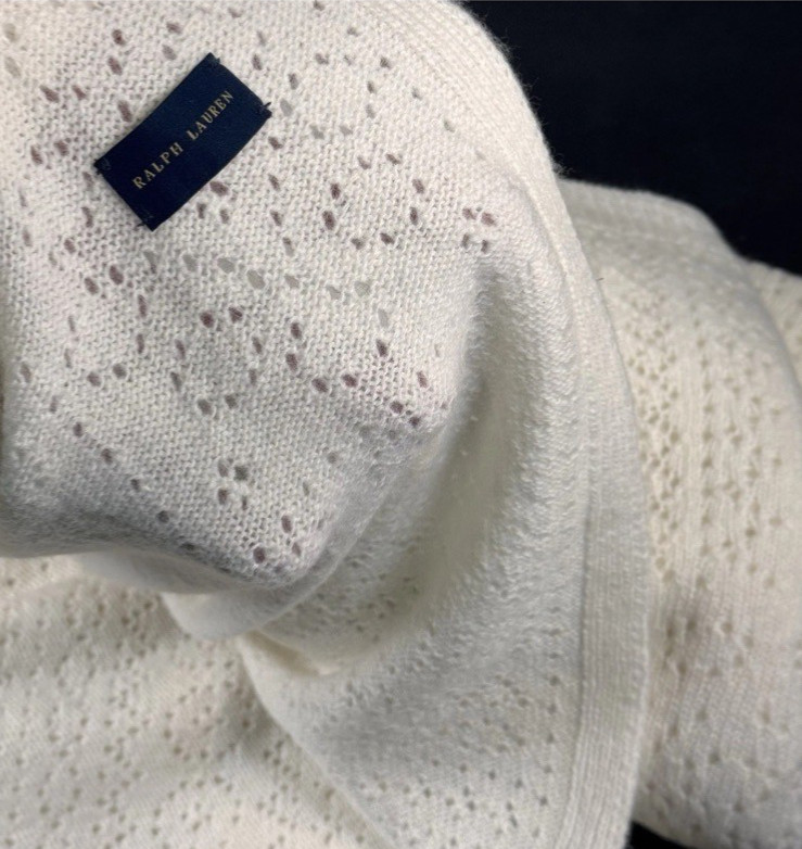 Ralph Lauren~Shields~Throw~Lambswool blend~Pointelle Knit~ 54 x 72 in~Cream~NWT~ gallery