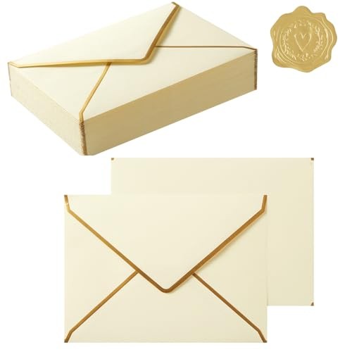 50 Pieces A7 Envelopes with Gold Border, 5.24 x 7.21 Inches A7-5x7 Cream Color gallery