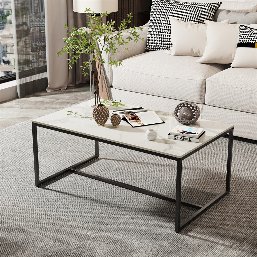 White/Black/Grey Rectangle High Gloss Marble Coffee Table Living Room Furniture gallery