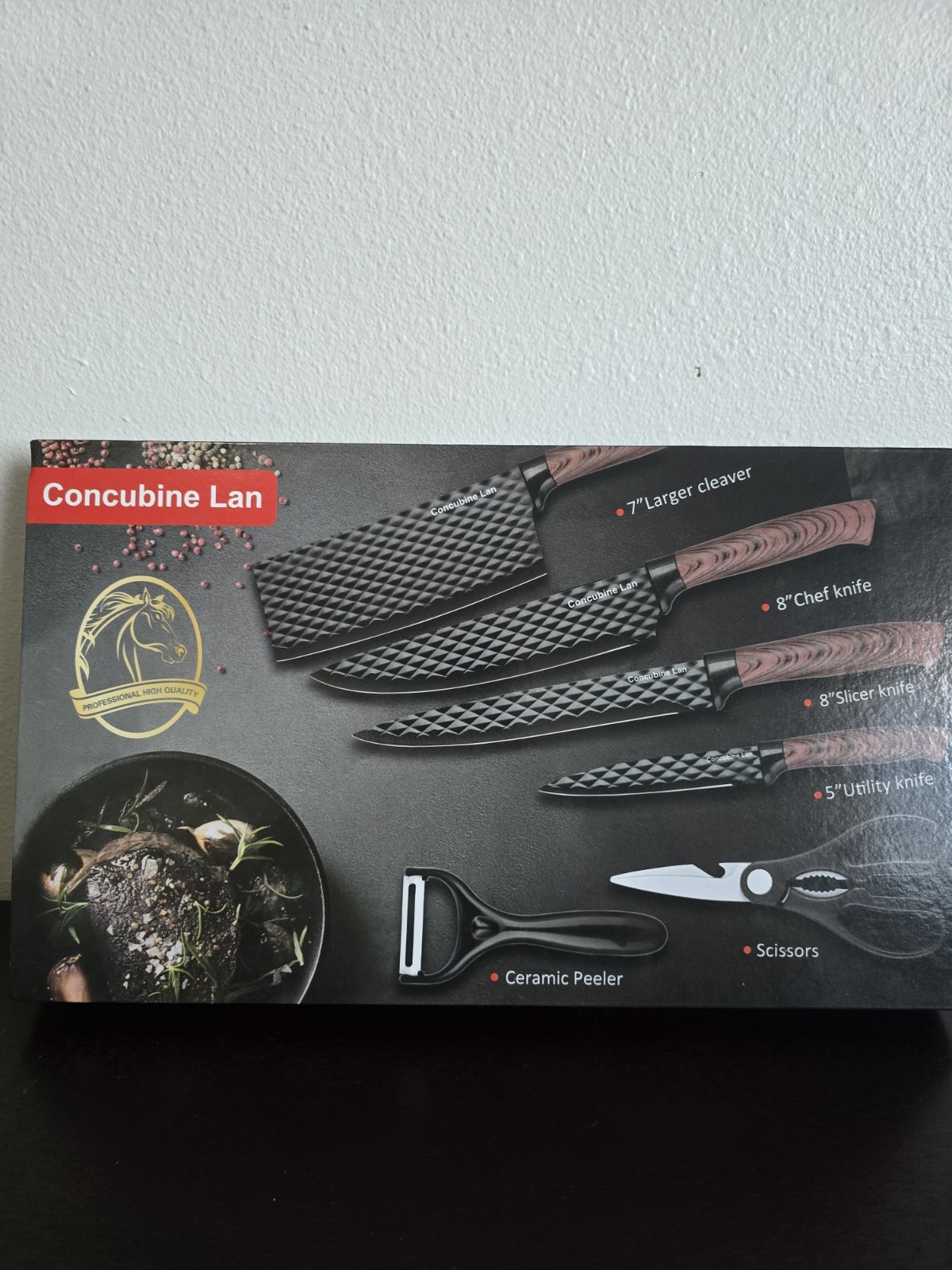 Concubine Lan 5-Piece Kitchen Knife Set, Cleaver, Chef Knife, Peeler, Scissors gallery