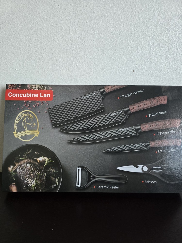 Concubine Lan 5-Piece Kitchen Knife Set, Cleaver, Chef Knife, Peeler, Scissors